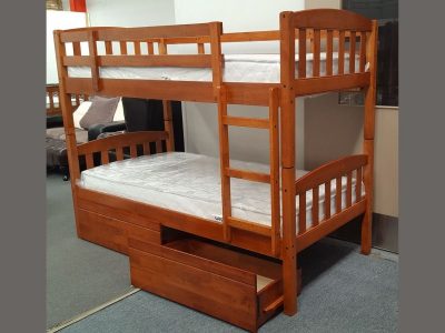 Maryl Single Bunk Bed with drawers Wood